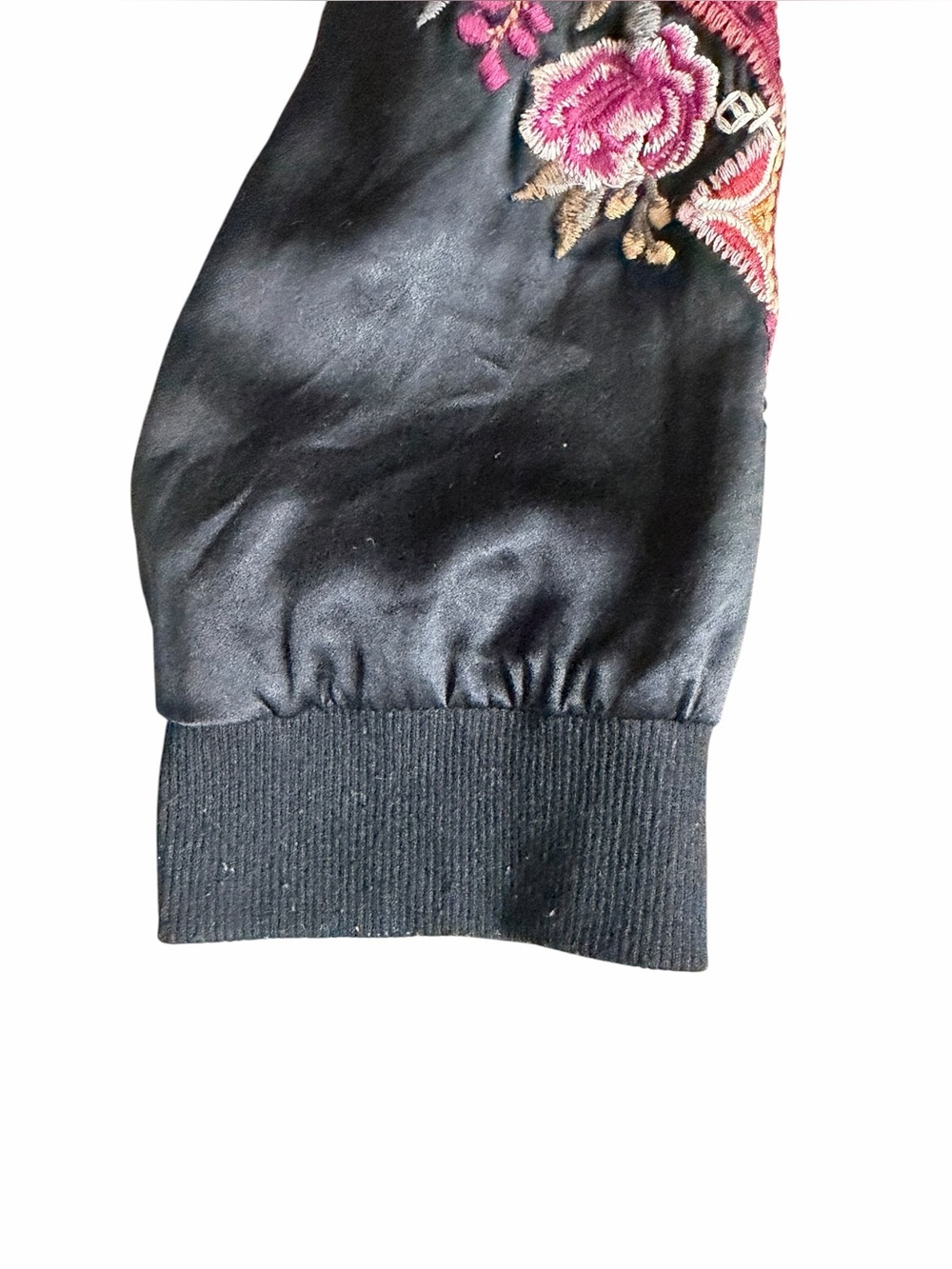 Johnny Was Black Nepal Silk Blend Bomber Jacket with Floral Embroidery L - Picture 9 of 14
